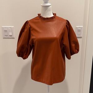 THML Terracotta Gathered Sleeve Top Vegan Leather